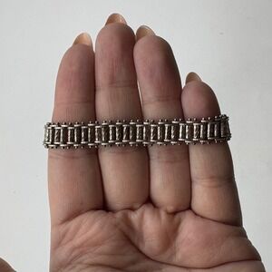 Vintage Premiere Designs Silver Linked Chain Bracelet Textured Ladder Link J154